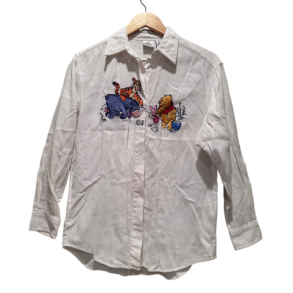 Vintage Disney Store Winnie the Pooh Embroidered Button Up Shirt Small Y2K